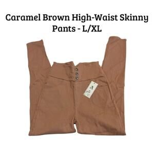 A'Z Dark Academia Caramel High Waisted Skinny Pants - Old Money Chic - L/XL NWT